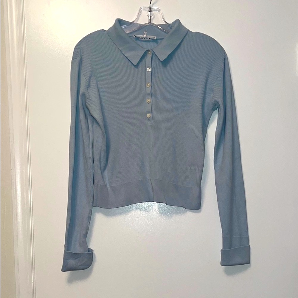 FRAME Women's Light Blue Long Sleeve Polo Top